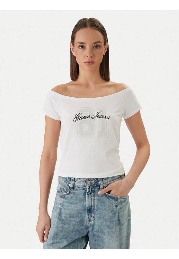 Guess Jeans T-Shirt W6GI07 J1314 Biały Regular Fit. Kolor: biały. Materiał: bawełna