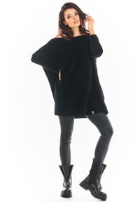 Awama - Czarny Swetrowa Sukienka Oversize. Kolor: czarny. Materiał: nylon, poliester, poliamid #1