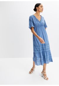 bonprix - Sukienka z koronkowymi wstawkami. Kolor: niebieski. Materiał: koronka #1