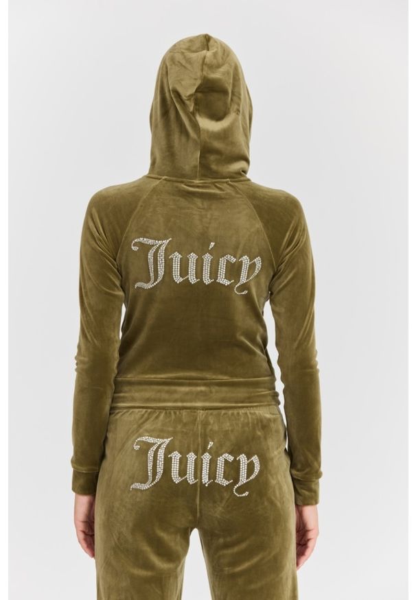 Juicy Couture - JUICY COUTURE Damska zielona bluza Madison Hoodie. Okazja: na co dzień. Kolor: zielony. Materiał: materiał, poliester, elastan. Styl: sportowy, elegancki, casual