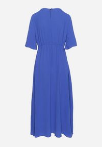 Born2be - Granatowa Sukienka Maxi z Ozdobnym Wiązaniem i Gumką w Talii Myrcella. Kolor: niebieski. Długość: maxi #7