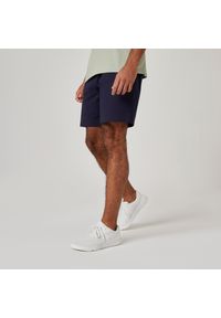 DOMYOS - Spodenki fitness męskie Domyos 500 Essentials. Kolor: niebieski. Materiał: bawełna, materiał, włókno. Wzór: ze splotem. Sport: fitness