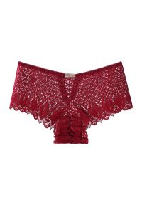 Intica - Szorty koronkowe z falbanką wszechstronne i eleganckie Sidonie. Kolor: czerwony. Materiał: koronka. Wzór: koronka