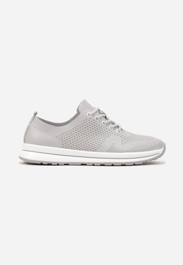 Born2be - Szare Buty Sportowe ze Skóry Naturalnej ze Skórzaną Wkładką i Perforacją Selili. Okazja: na co dzień. Zapięcie: sznurówki. Kolor: szary. Materiał: skóra. Sezon: lato, wiosna