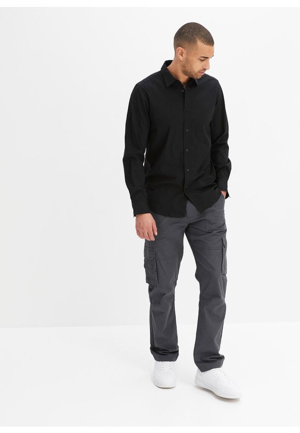 bonprix - Koszula biznesowa ze stretchem, Slim Fit. Okazja: na spotkanie biznesowe. Kolor: czarny. Materiał: materiał, bawełna. Długość rękawa: długi rękaw. Długość: długie. Styl: biznesowy