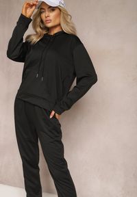 Renee - Czarny Klasyczny Komplet Dresowy z Bluzą Kangurką i Spodniami Typu Jogger Salevia. Kolor: czarny. Materiał: dresówka #4