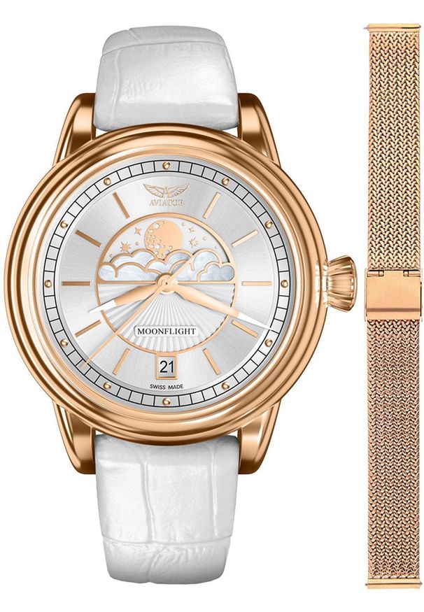 AVIATOR - Zegarek damski Aviator V.1.33.2.251.4-SET różowe złoto. Kolor: złoty, wielokolorowy, różowy