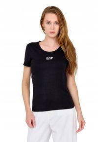 EA7 Emporio Armani - EA7 Damski t-shirt czarny z logo na środku, Rozmiar XS. Kolor: czarny. Materiał: bawełna #3