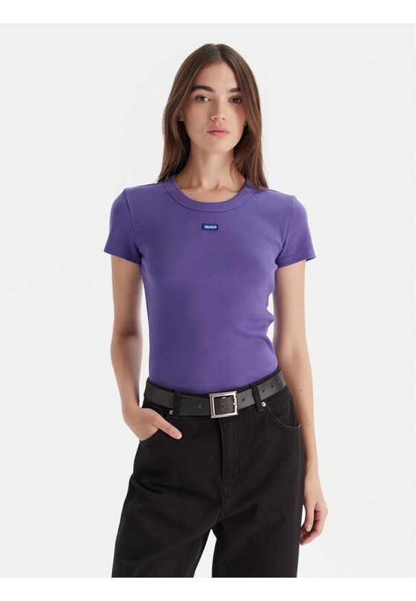 Hugo - HUGO T-Shirt Easy 50523924 Fioletowy Slim Fit. Kolor: fioletowy. Materiał: bawełna