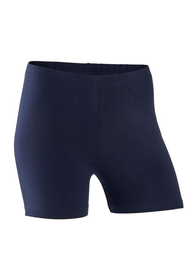 DOMYOS - Spodenki dziecięce Domyos 100. Okazja: na uczelnię. Kolor: niebieski. Materiał: materiał, elastan, bawełna. Styl: sportowy. Sport: joga i pilates