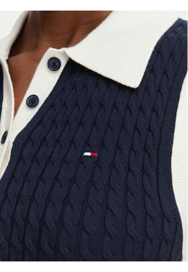 TOMMY HILFIGER - Tommy Hilfiger Sweter Fine Gg Cable WW0WW50102 Granatowy Regular Fit. Kolor: niebieski. Materiał: bawełna