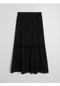 Sinsay - Bawełniana spódnica midi z ażurowymi elementami - czarny. Kolor: czarny. Materiał: bawełna. Wzór: ażurowy #1