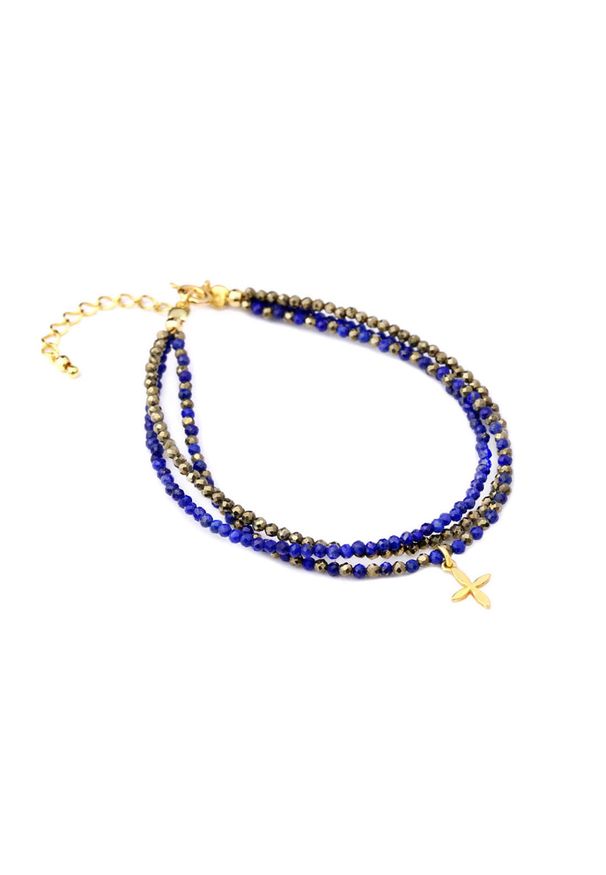 Brazi Druse Jewelry - Bransoletka Lapis Lazuli i Piryt potrójna. Materiał: pozłacane, srebrne. Kamień szlachetny: lapis lazuli