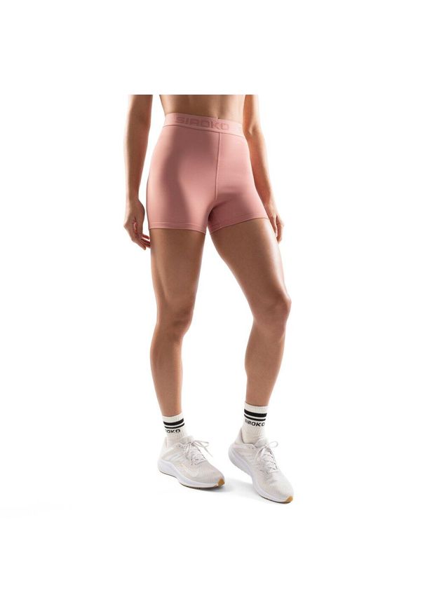 SIROKO - Damskie krótkie legginsy treningowe Fitness Siroko Hutt. Kolor: różowy, pomarańczowy, wielokolorowy. Materiał: materiał. Długość: krótkie. Sport: fitness