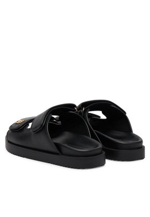TOMMY HILFIGER - Tommy Hilfiger Klapki Double Strap Leather Sandal FW0FW09121 Czarny. Kolor: czarny. Materiał: skóra