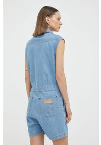 Wrangler kombinezon jeansowy kolor niebieski z dekoltem w szpic. Okazja: na co dzień. Kolor: niebieski. Materiał: jeans. Styl: casual #5