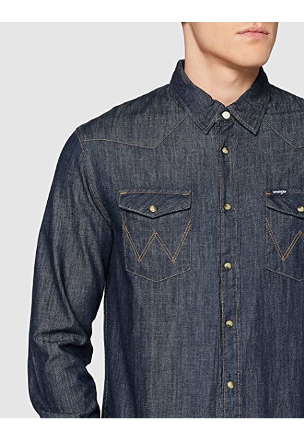 Wrangler - WRANGLER DENIM WESTERN SHIRT MĘSKA KOSZULA JEANSOWA DARK INDIGO W5M12AX1E 112130200. Materiał: denim, jeans