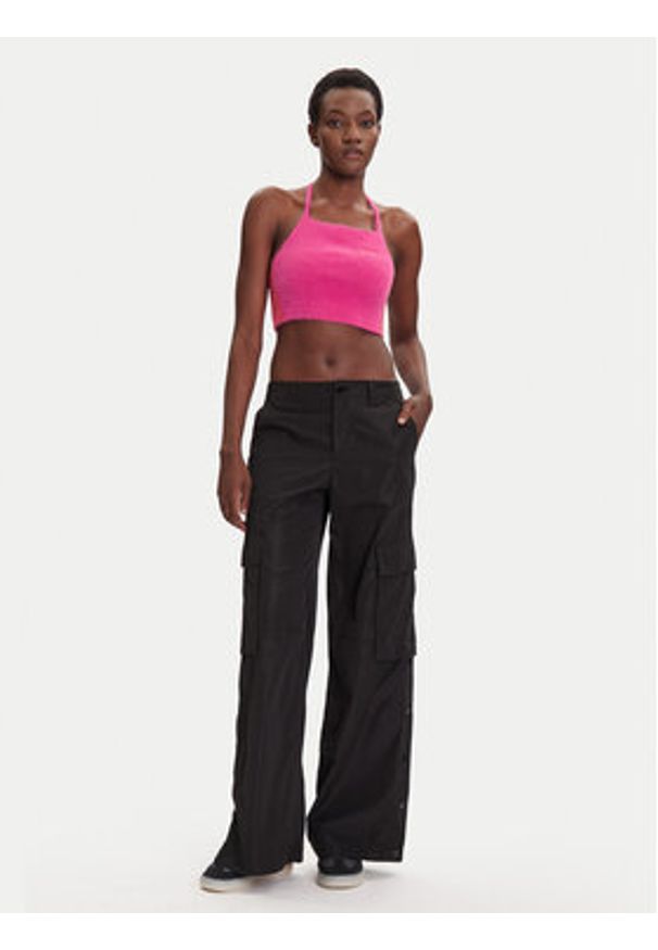 Adidas - adidas Top Fluffy JW6002 Różowy Slim Fit. Kolor: różowy. Materiał: syntetyk