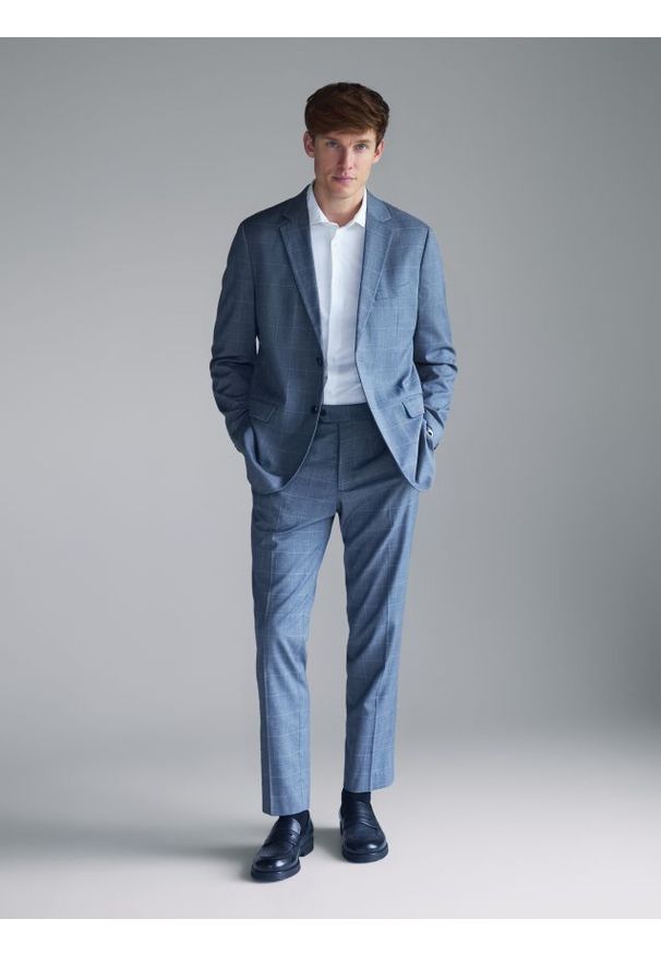 Reserved - Garniturowe spodnie z wiskozy - niebieski. Kolor: niebieski. Materiał: wiskoza