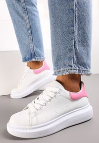 Renee - Biało-Różowe Sznurowane Sneakersy na Grubej Podeszwie Wicky. Kolor: biały #3