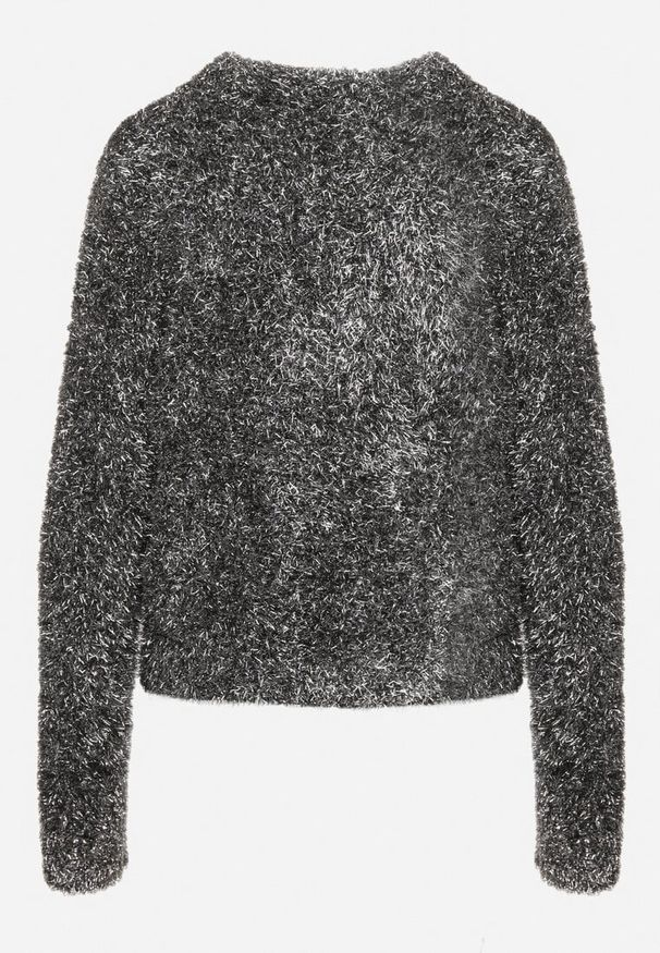 Born2be - Srebrny Sweter z Wiskozą Ozdobiony Metaliczną Nitką Sanamora. Okazja: na co dzień. Kolor: srebrny. Materiał: wiskoza. Wzór: aplikacja. Styl: elegancki, casual