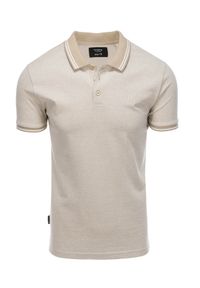 Ombre Clothing - Melanżowa koszulka męska polo z kontrastowym kołnierzykiem - kremowa V4 S1618 - L. Typ kołnierza: polo, kołnierzyk kontrastowy. Kolor: kremowy. Materiał: bawełna. Wzór: melanż #7