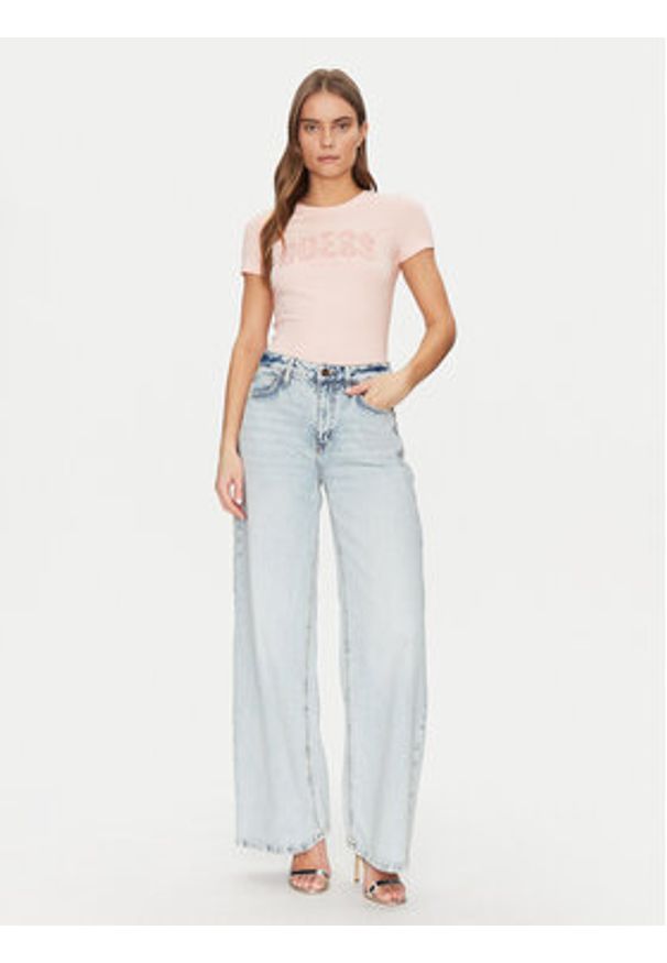 Guess T-Shirt W5GI04 J1314 Różowy Slim Fit. Kolor: różowy. Materiał: bawełna