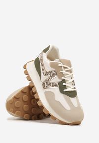 Renee - Beżowe Sneakersy Ozdobione Geometrycznym Motywem Annerie. Okazja: na co dzień. Kolor: beżowy. Materiał: jeans. Wzór: aplikacja, geometria #6