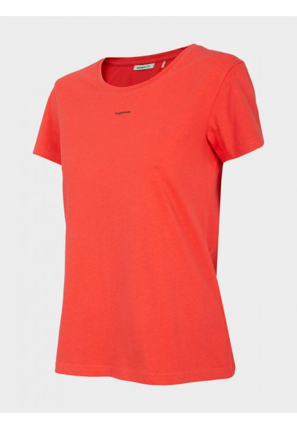 outhorn - T-shirt damski. Kolor: czerwony. Materiał: materiał, bawełna. Wzór: nadruk