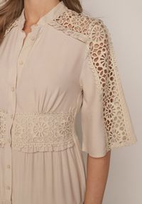 Born2be - Beżowa Rozkloszowana Sukienka Boho z Wiskozą Zdobiona Ażurowymi Wstawkami Islae. Okazja: do pracy, na co dzień. Kolor: beżowy. Materiał: wiskoza. Wzór: aplikacja, ażurowy. Typ sukienki: proste, rozkloszowane. Styl: boho #8