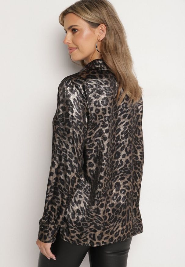 Born2be - Czarna Klasyczna Panterkowa Koszula Aninnia. Okazja: do pracy, na spotkanie biznesowe. Kolor: czarny. Długość rękawa: długi rękaw. Długość: długie. Styl: klasyczny