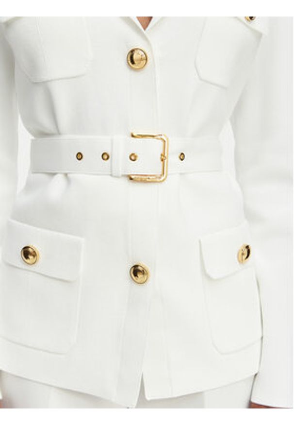 Elisabetta Franchi Marynarka MK-10B-62E2-V600 Kremowy Slim Fit. Kolor: kremowy. Materiał: poliamid