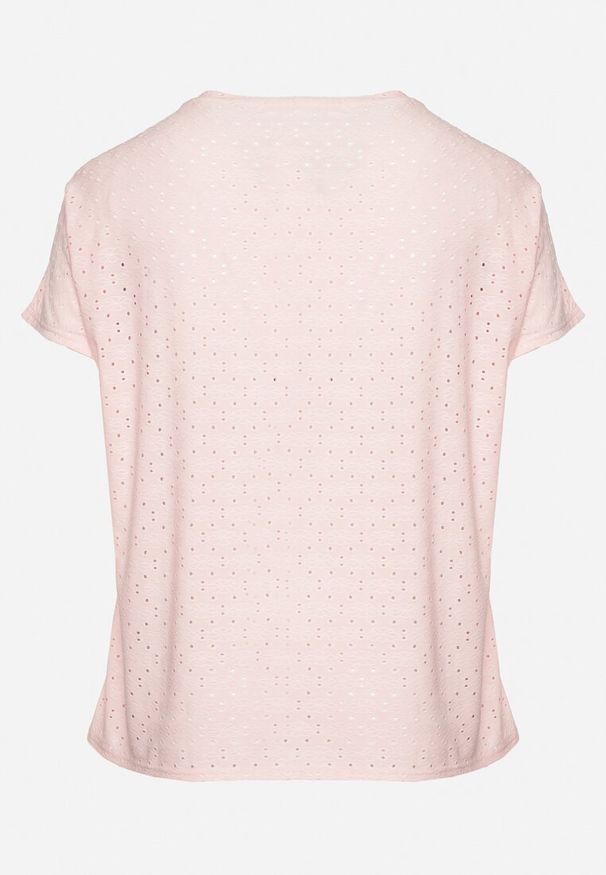 Born2be - Różowy T-shirt z Bawełną i Ażurowym Wzorem Puzira. Okazja: na co dzień. Kolor: różowy. Materiał: bawełna. Wzór: ażurowy. Styl: klasyczny, casual, elegancki