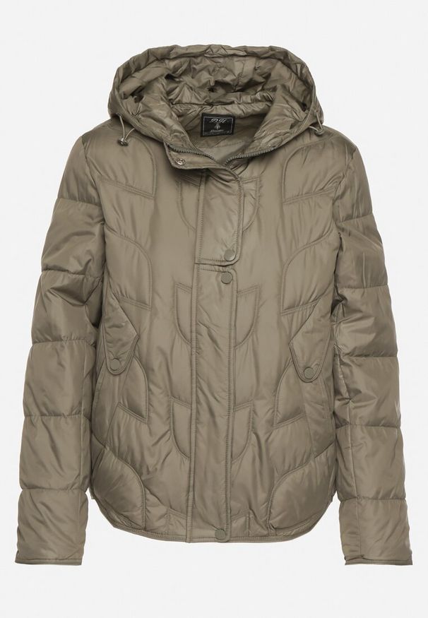 Born2be - Jasnozielona Przejściowa Kurtka z Oryginalnym Pikowaniem i Kapturem Aruvitte. Okazja: na spacer, na co dzień. Kolor: zielony. Materiał: poliester, jeans. Styl: casual