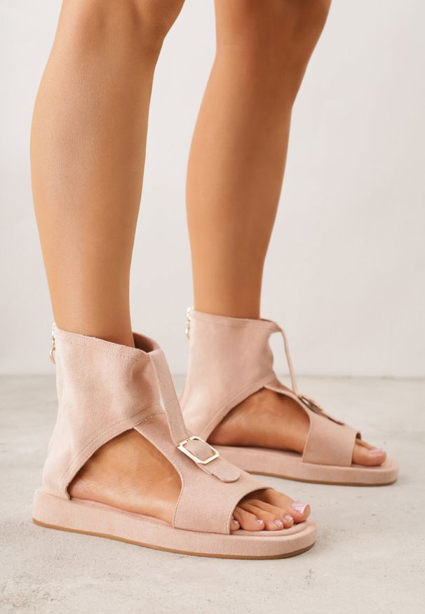 Born2be - Różowe Sandały w Stylu Botków z Ozdobną Klamrą Theaneasi. Okazja: na co dzień. Zapięcie: klamry. Kolor: różowy. Materiał: jeans. Styl: casual, elegancki, klasyczny