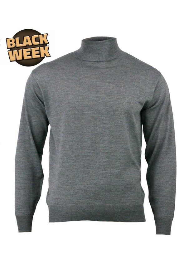 Golf Popielaty, Szary Klasyczny, Wełna Merynosa - MM Classic, Męski. Typ kołnierza: golf. Kolor: szary. Materiał: akryl, wełna. Styl: klasyczny