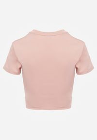 Born2be - Różowy Krótki T-shirt w Stylu Basic z Minimalistycznym Nadrukiem Orithana. Okazja: na co dzień. Kolor: różowy. Materiał: jeans. Długość: krótkie. Wzór: nadruk. Styl: sportowy, casual #3