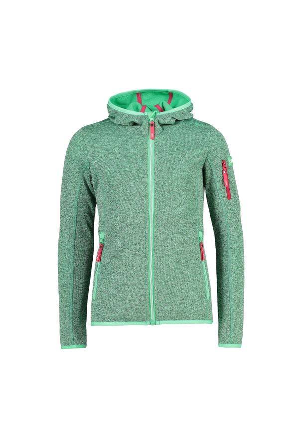 Dziewczęcy polar z kapturem CMP. Typ kołnierza: kaptur. Kolor: zielony. Materiał: polar. Sport: narciarstwo, turystyka piesza
