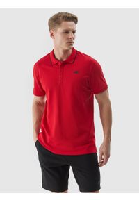 4f - Koszulka polo regular męska - czerwona. Okazja: na co dzień. Typ kołnierza: polo. Kolor: czerwony. Materiał: bawełna, dzianina. Wzór: ze splotem. Styl: casual, sportowy, klasyczny
