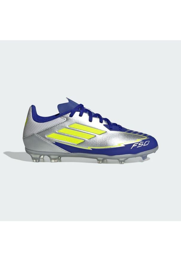 Adidas - Buty F50 League Messi Firm/Multi-Ground Kids. Kolor: niebieski, szary, wielokolorowy, żółty. Materiał: materiał. Sport: piłka nożna