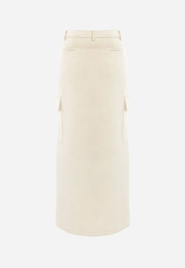 Born2be - Jasnobeżowa Spódnica Maxi z Rozcięciem i Kopertowymi Kieszeniami Anefil. Okazja: na co dzień. Kolor: beżowy. Styl: elegancki, casual