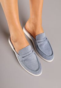 Born2be - Niebieskie Klapki Typu Mule z Przeszyciami Firavone. Okazja: na co dzień. Kolor: niebieski. Materiał: jeans. Sezon: lato. Obcas: na obcasie. Styl: elegancki, casual. Wysokość obcasa: niski #5