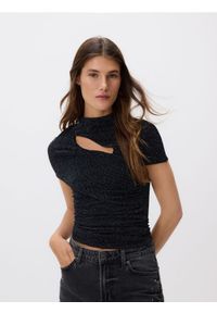 Reserved - T-shirt z metalicznym efektem - czarny. Kolor: czarny. Materiał: dzianina #1