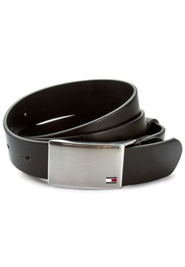 TOMMY HILFIGER - Tommy Hilfiger Pasek Męski Th Plaque Belt 3.5 Adj AM0AM01995 Czarny. Kolor: czarny. Materiał: skóra