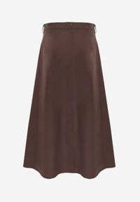 Born2be - Brązowa Rozkloszowana Spódnica z Bawełny z Szerokimi Plisami Malona. Okazja: na co dzień, do pracy. Kolor: brązowy. Materiał: bawełna. Styl: casual #2