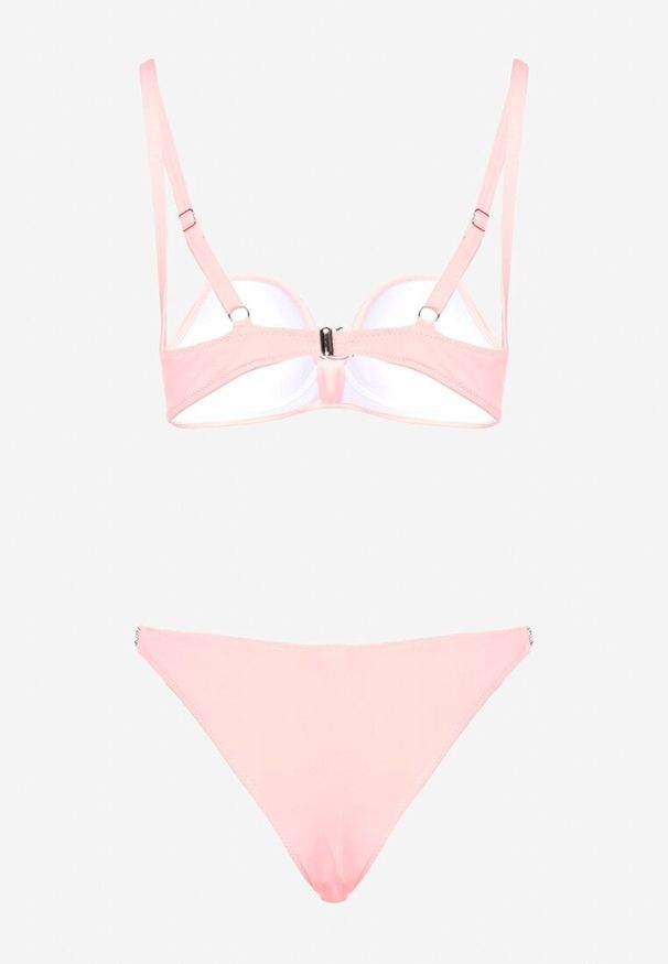 Renee - Jasnoróżowe Bikini z Cyrkoniami i Regulowanymi Ramiączkami Tloen. Kolor: różowy. Wzór: aplikacja