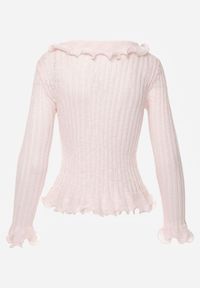 Born2be - Różowa Prążkowana Bluzka z Wiskozą Ozdobiona Falbanami Pronasia. Okazja: na co dzień. Kolor: różowy. Materiał: prążkowany, wiskoza. Wzór: aplikacja. Styl: casual, elegancki, klasyczny #7