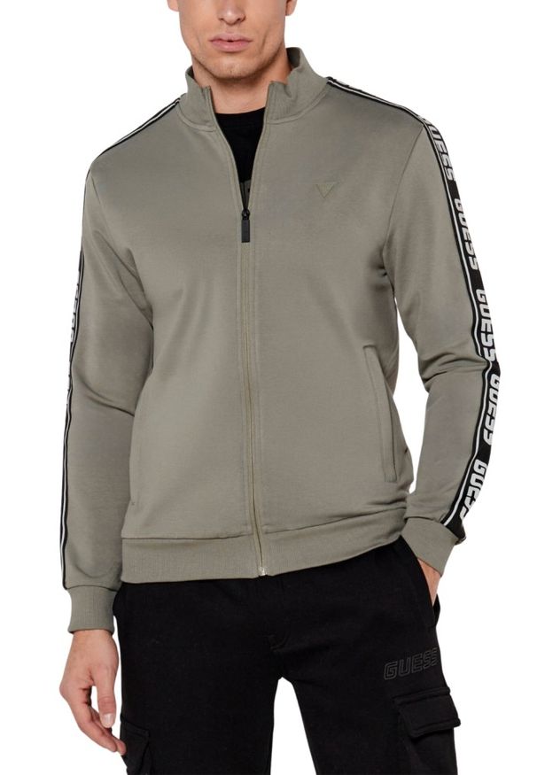 Guess - GUESS Zielona męska bluza z lampasami New Arlo. Kolor: zielony