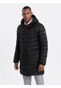 Ombre Clothing - Kurtka męska zimowa parka pikowana - czarna V3 - Rozmiar: XXL. Kolor: czarny. Materiał: nylon. Długość: długie. Sezon: zima #1