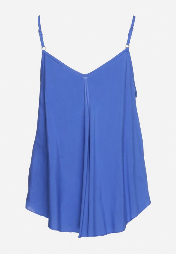 Born2be - Niebieski Bawełniany Top na Regulowanych Ramiączkach z Szerokim Dołem Quorea. Okazja: na co dzień. Typ kołnierza: dekolt w łódkę. Kolor: niebieski. Materiał: bawełna. Długość rękawa: na ramiączkach. Styl: casual, klasyczny, boho